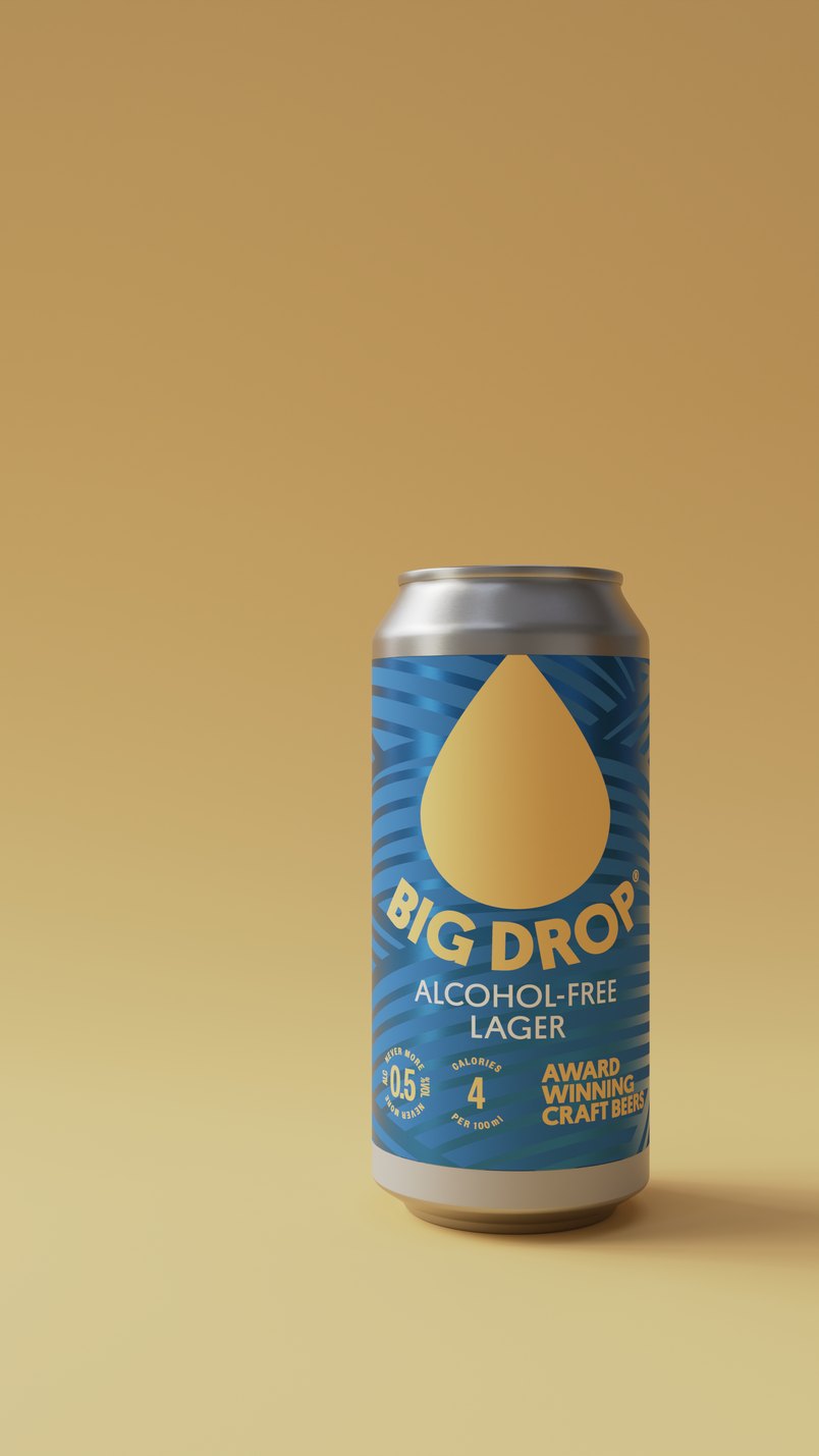 Can of Big Drop Lager, alcohol-free 0.5% ABV